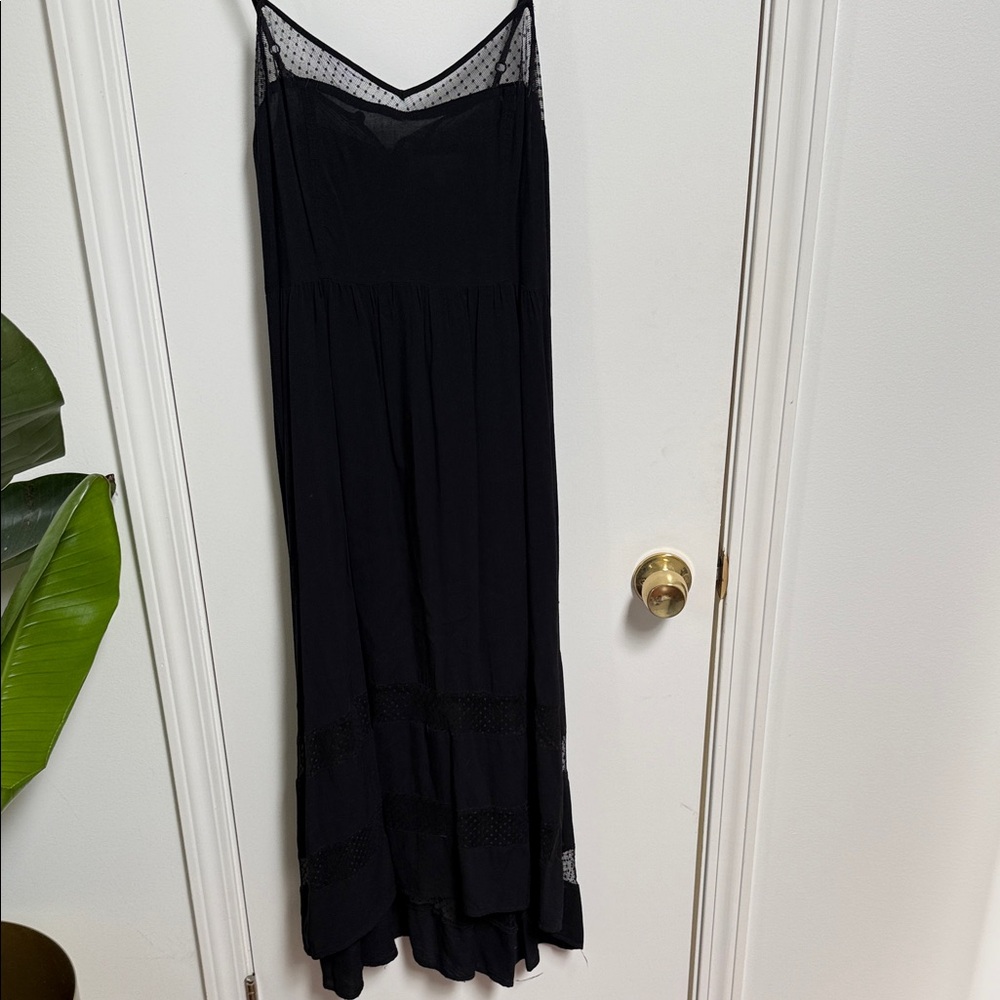 Black Maxi Slip Dress with Sheer Dotted Yoke